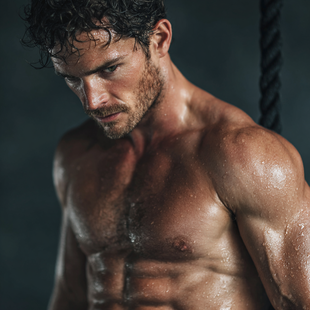 Athletic man training intensely in modern gym, showing dedication and physical strength