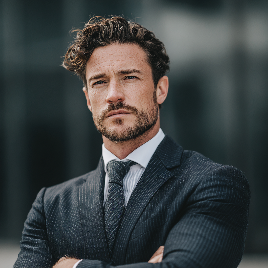 Confident professional man in business suit looking determined and focused, representing leadership and success